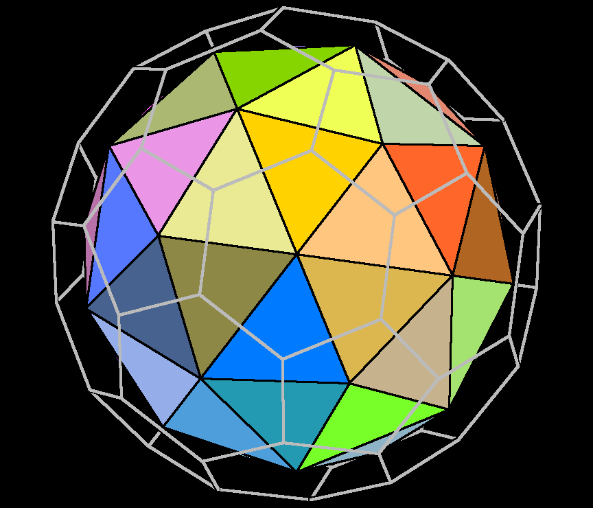 Pentakis dodecahedron", and its dual (in wireframe) the "truncate...